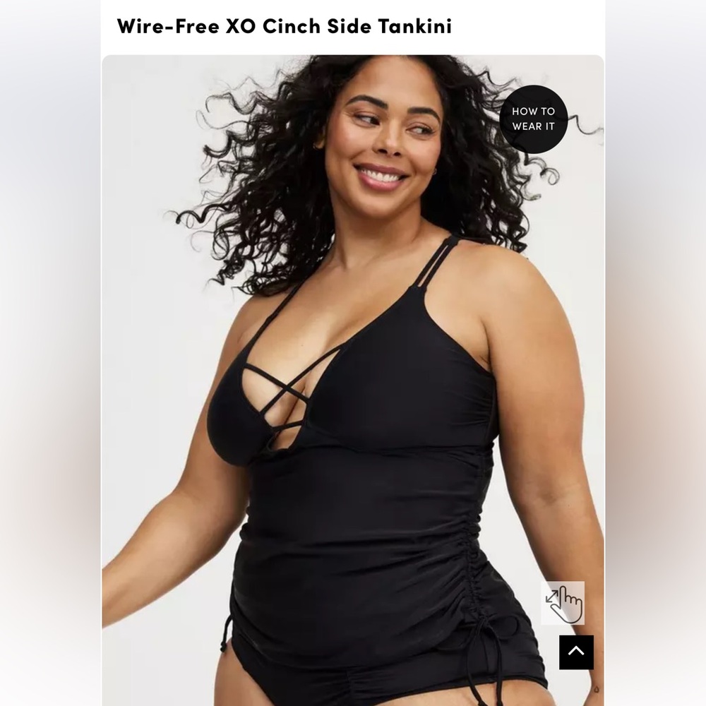 EUC-Torrid Size 3 Black Wire-Free XO Cinch Side Tankini top - Picture 2 of 8